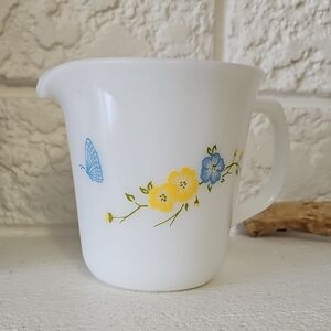 Vintage PYREX White Milk Glass Creamer Blue Butterfly